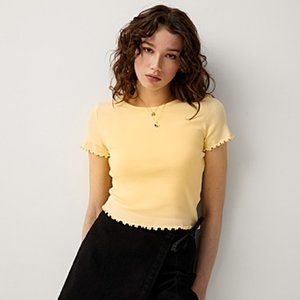 Twik Baby Yellow Tee, Organic cotton accent-ruffle tee, MEDIUM